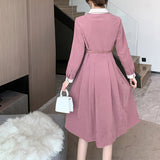 Women's Elegant Lapel Tied Mid-Length A- line Dress