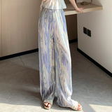 High Waist Drooping Straight Tie-Dyed Pleated Wide-Leg Pants