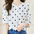 Round Neck Loose Polka Dot Puff Sleeve Shirt