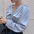 Simple Graceful Solid Color Long Sleeve V-neck Shirt