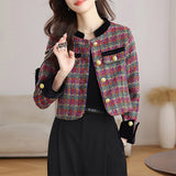 Fashionable Temperament Plaid Stitching Short Coat