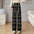 Women's Color-Contrast Check Straight Wide-Leg Pants