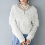 Fashion Anti-Mink Fur Lapel Tassel Knitted Coat