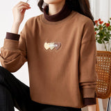 Casual Women Love Pattern Sweatshirt Long Sleeve Fake Two-Piece Top