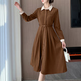 Women's Elegant Lapel Tied Mid-Length A- line Dress