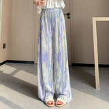 High Waist Drooping Straight Tie-Dyed Pleated Wide-Leg Pants