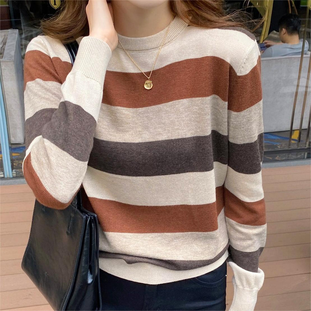 Loose Knitted Striped Bottoming Shirt