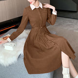 Women's Elegant Lapel Tied Mid-Length A- line Dress