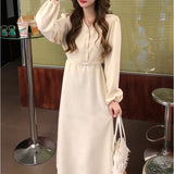 Elegant V-neck Slim-Fit Lantern Sleeve Dress