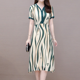 Elegant Striped Printed Chiffon Dress