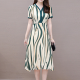 Elegant Striped Printed Chiffon Dress