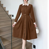 Women's Elegant Lapel Tied Mid-Length A- line Dress