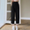 Washed Cotton Ruffled High Waist Cropped Casual Pants