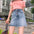 Summer Four-Button High Waist A- Line Lined Denim Skirt