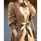 Women's Fashion Lace-up Trench Coat Mid-Length Coat