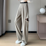 High Waist Drooping Slimming Holes Straight Suit Pants