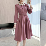 Women's Elegant Lapel Tied Mid-Length A- line Dress