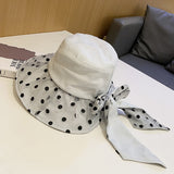 Polka Dot Bow Big Brim Sun-Proof Bucket Hat