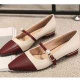 Soft-Looking Pearl Pointed Mary Jane Low Heel Flat Pumps