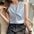 Elegant Pleated Cross V-neck Sleeveless Satin Shirt