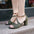 Suede Beaded Buckle Chunky Heel Side Empty Peep Toe Sandals