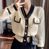 Retro Pearl Buckle Cardigan Knitted Sweater