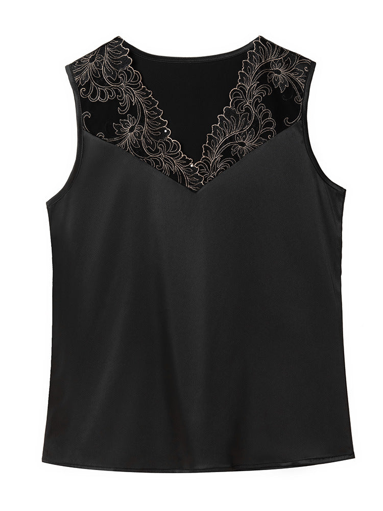 Floral Embroidered Satin Tank Top