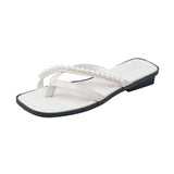 Casual Flat Square Toe Toe Covering Flip-Flops Pearl Sandals