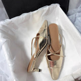 Elegant High-Grade Gold and Silver Color Closed Toe Half Slippers with Heel