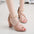 Suede Beaded Buckle Chunky Heel Side Empty Peep Toe Sandals