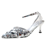Pointed Toe Slingback Sequined Stiletto Heel Pumps