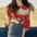 Half Sleeve Red Blooming Chiffon Shirt