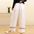 Cotton and Linen Stitching Embroidered Loose Wide-Leg Pants Straight-Leg Pants