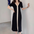 Retro Simple V-neck Stitching Contrast Color Slit Knitted Dress