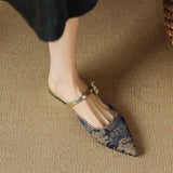 Women's Elegant Embroidery Round Drill Buckle Flat Slippers