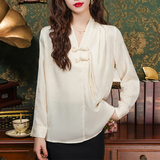 Elegant Elegant V-neck Chinese Knot Long Sleeve Shirt