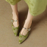 Women's Elegant Embroidery Round Drill Buckle Flat Slippers