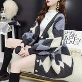 Fashion Rhombus Prints Sweaters Cardigan Coat