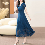 Elegant Slimming Blue Jacquard Dress