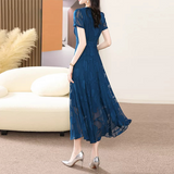 Elegant Slimming Blue Jacquard Dress