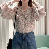 Floral Chiffon Blouse Women's Long Sleeve Bottoming Shirt