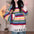 Casual Women Colorful Striped Tassel Knitted Long Sleeve Sweater