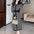 Women's Elegant Polo Collar Stripes Knitted Dress