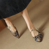 Women's Elegant Embroidery Round Drill Buckle Flat Slippers