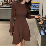 Slim Long Sleeve A-Line Knitted Dress