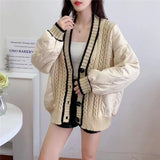 Knitting Patchwork Front Buttoned Coat