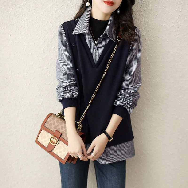 Fake Two Pieces Striped Loose Shirt