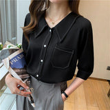 Black Paneled Shift Polyester Fibre Casual Shirts & Tops