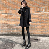 Hepburn style casual solid color long-sleeved mid-length woolen coat