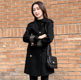 Hepburn style casual solid color long-sleeved mid-length woolen coat